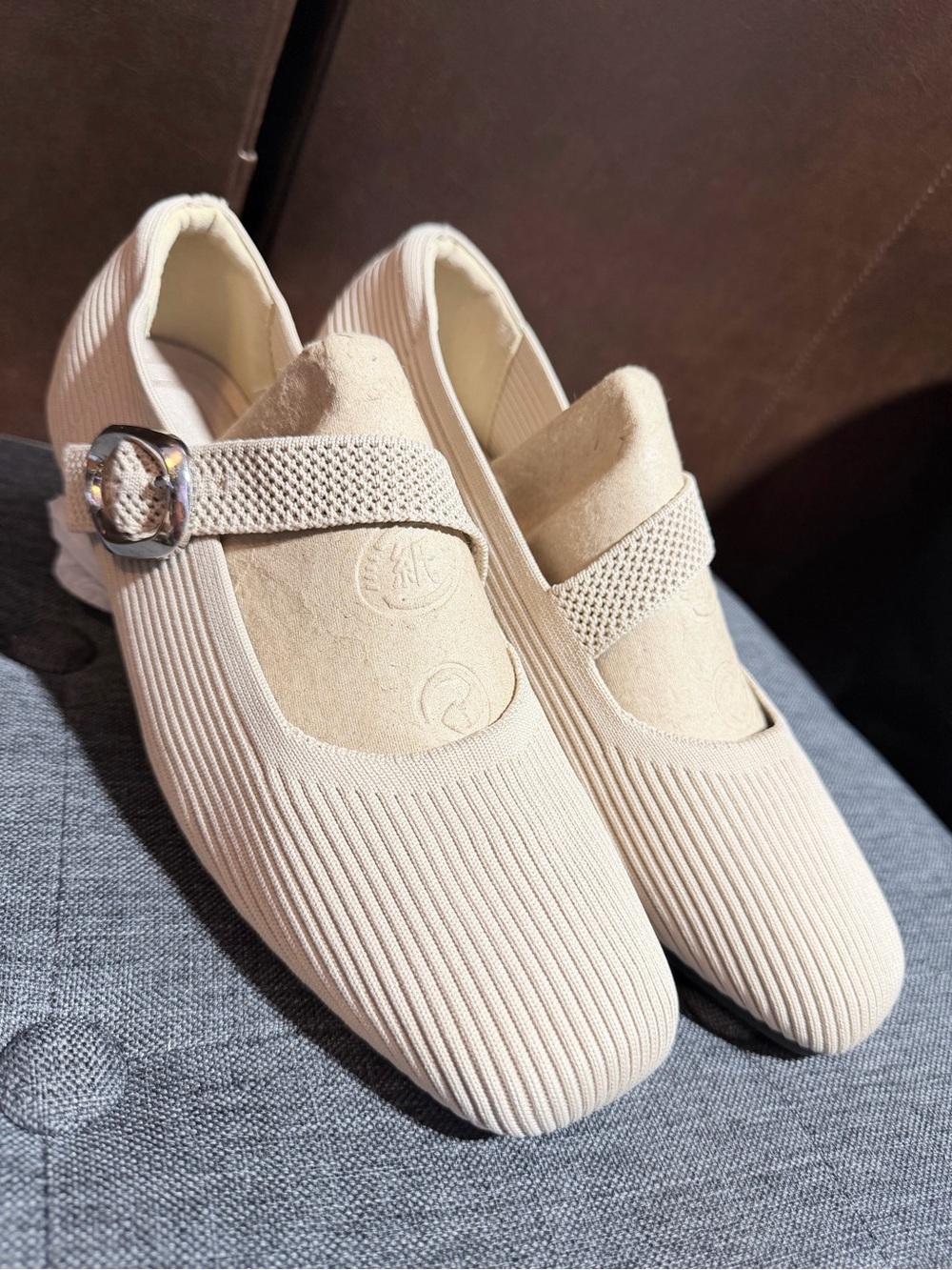Comfortive Women's Beige Mary Jane Flats with Decorative Buckle - Picture 2 of 9